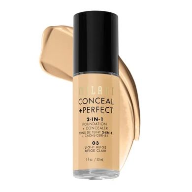 Milani Conceal + Perfect Liquid Foundation:  Light Beige, Satin Matte, Medium-Full Coverage
