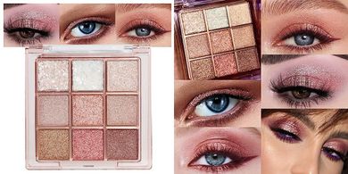 9-Color Glitter & Shimmer Eyeshadow Palette (Warm Pastels, Long-lasting)
