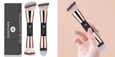 KINGMAS Double-Ended Makeup Brushes: Flat, Angled, & Tapered for Liquid, Cream & Powder
