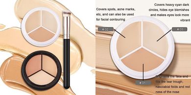 Tri-Color Concealer Palette for Mature Skin: Corrects Dark Circles & Redness
