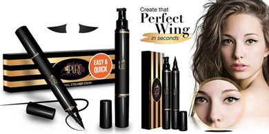 Winged Eyeliner Stamp & Pen Set: Smudge-Proof, Sweatproof Black
