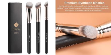 3-Piece Angled Concealer Brush Set for Liquid, Cream & Powder
