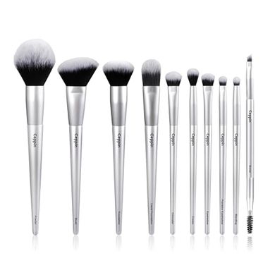 Premium 10-Piece Synthetic Makeup Brush Set (Silver)
