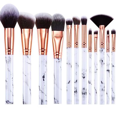 Professional 12-Piece Marble Makeup Brush Set (Foundation, Eyeshadow, Eyebrow)
