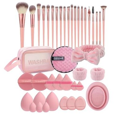 42-Piece Premium Makeup Brush Set with Sponge & Puffs
