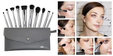 AOA Studio 10-Piece Professional Silver Brush Set (Foundation, Blending, Blush, Powder)
