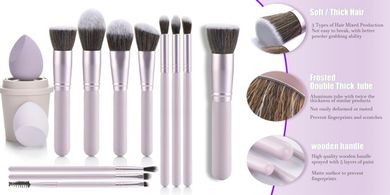 Purple Makeup Brush & Sponge Set with Case (13 pcs)
