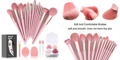 Pink 22-Piece Makeup Brush Set with Foundation & Eyeshadow Brushes
