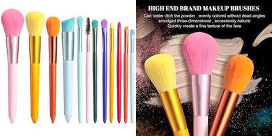 12-Piece Colorful Makeup Brush Set (Foundation, Concealer, Blush, Eyeshadow)
