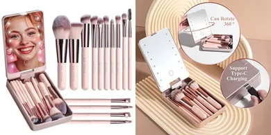 APINK 14-Piece Mini Makeup Brush Set with LED Mirror
