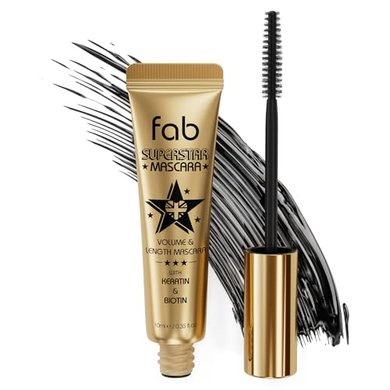 Fab Superstar Waterproof Mascara: Volumizing, Lengthening, Keratin & Biotin Infused (10ml)
