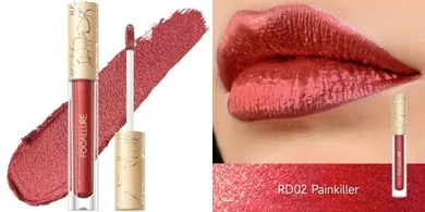 FOCALLURE Metallic Liquid Lipstick: RD02 Painkiller - Long-lasting, waterproof, transfer-proof.
