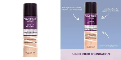 CoverGirl & Olay Simply Ageless 3-in-1 Liquid Foundation, Matte Finish, Hyaluronic & Vitamin C Formula, Cruelty Free, Classic Ivory, 1 Count