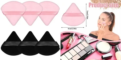 Pimoys 6-Piece Velour Triangle Powder Puffs (Black, Pink)