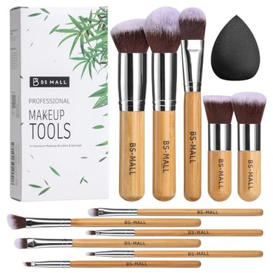 11-Piece Bamboo Makeup Brush Set with Organizer
