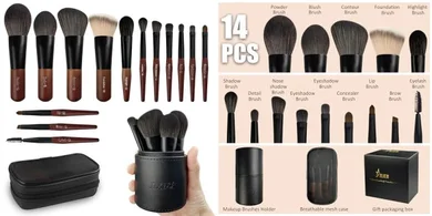 Jilier 14-Piece Mini Travel Makeup Brush Set with Case
