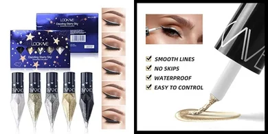 Go Ho Glitter Liquid Eyeliner Set: 5 Metallic Shimmer Colors