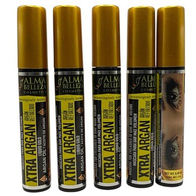 Argan Oil Mascara: 5-pack, waterproof, volumizing, intense black.
